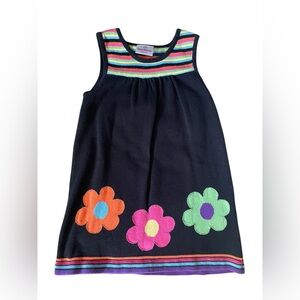 Hanna Andersson Black Knit Flower & Stripes Sweater Dress Jumper, Size 5 (110)